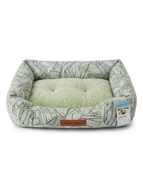 Green Leaf Small Pet Bed with Plush Cushion cat dog